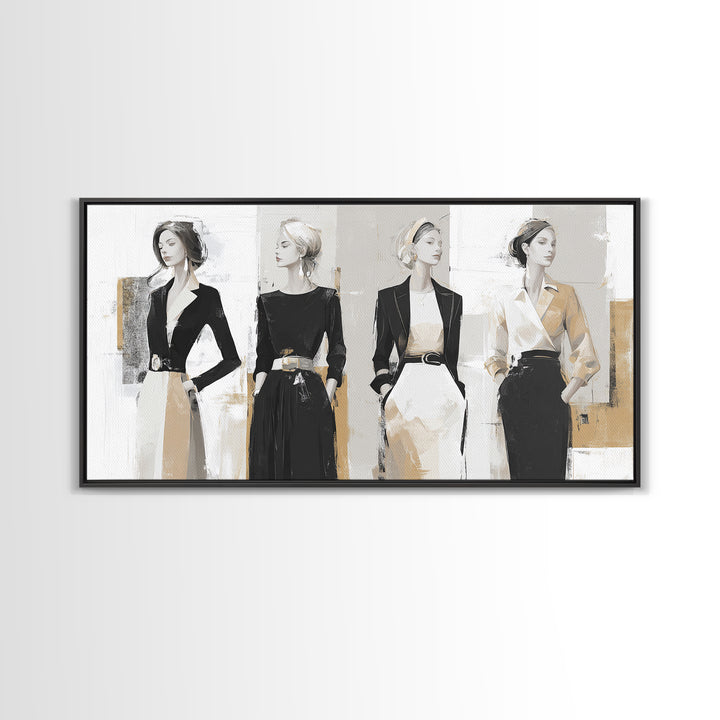 Black and White Line Art Salon Figure Framed Canvas Print, Hair Salon Art, Black Wall Art, Living Room Decor, Fine Art, Style, HSA-2x1-3