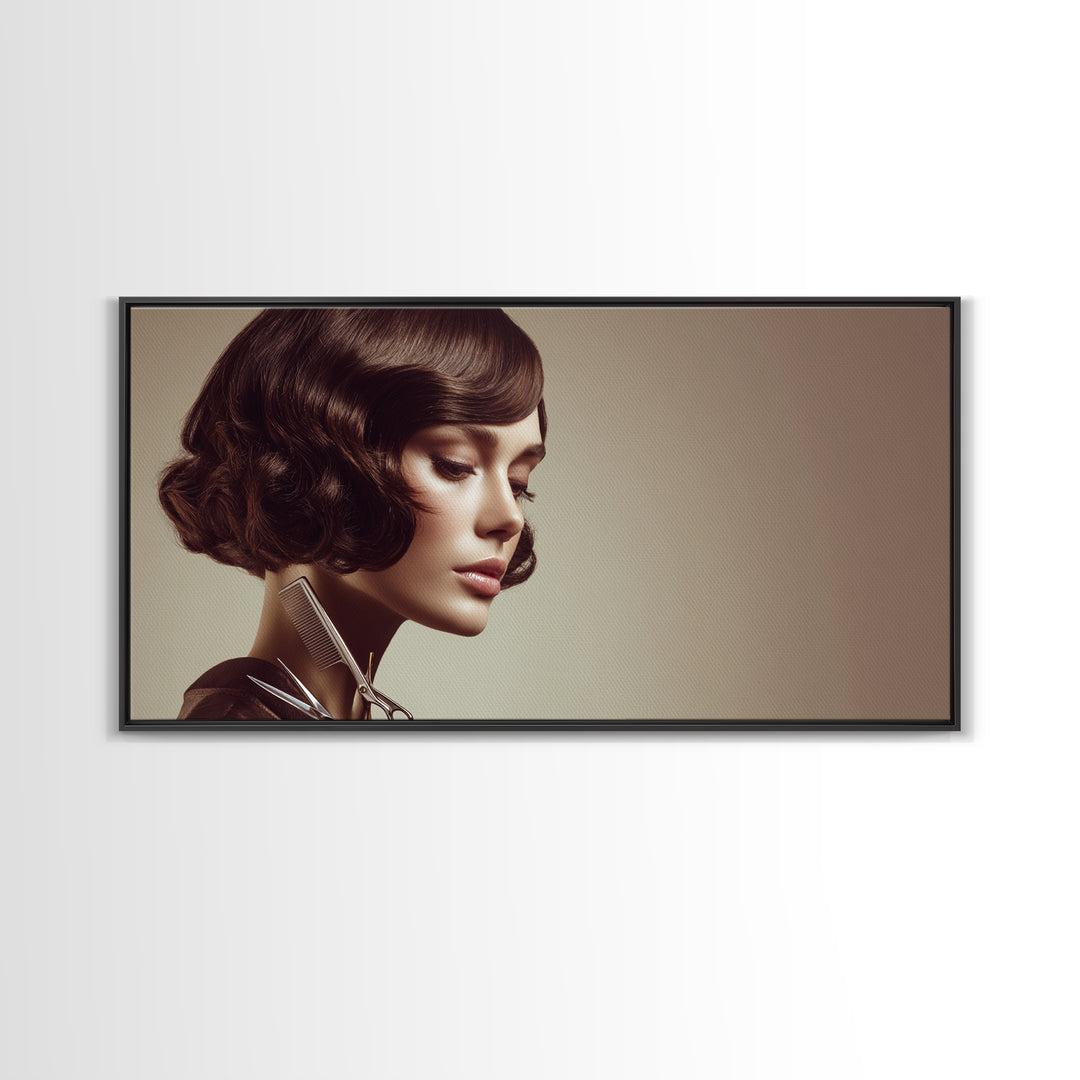 Woman with Dramatic Bob Haircut in Art Canvas Print, Hair Salon Art, Wall Decor, Living Room Decor, Style, African Art, HSA-2x1-48