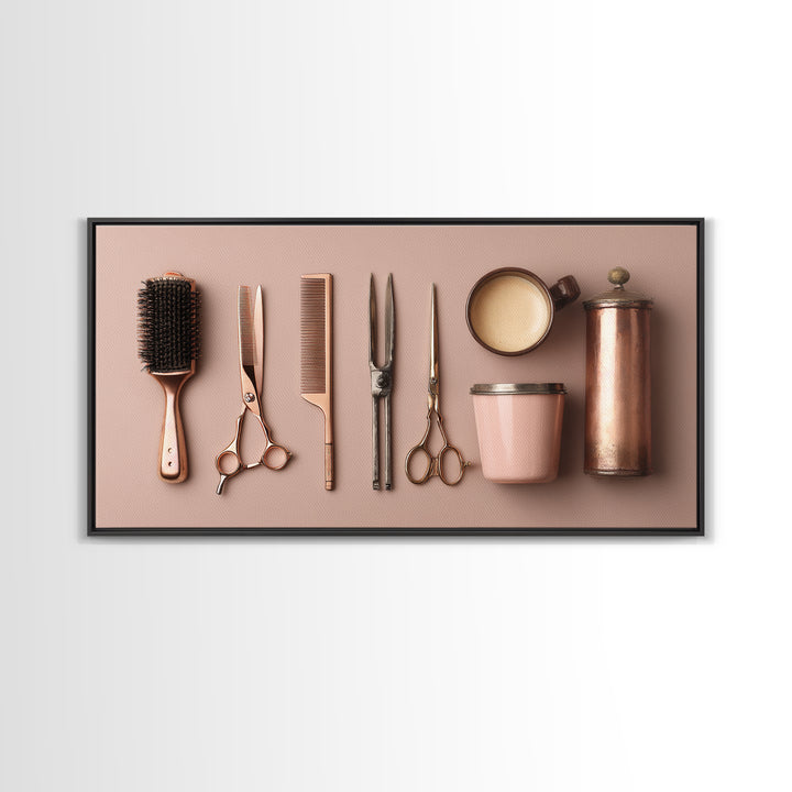 Rose Gold Salon Tool Still Life Canvas Print, Hair Salon Art, Wall Art, Living Room Decor, Fine Art, Style, Minimalist Wall Art, HSA-2x1-58