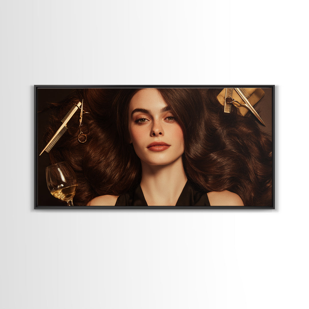 Luxury Black and Gold Beauty Emblem Canvas Print, Hair Salon Art, Metal Wall Art, Living Room Decor, Watercolor Art, Style, HSA-2x1-68