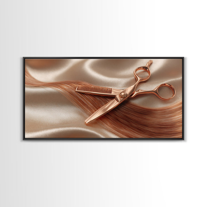 Rose Gold Salon Tool Still Life Canvas Print, Hair Salon Art, Wall Art, Living Room Decor, Fine Art, Style, Minimalist Wall Art, HSA-2x1-82