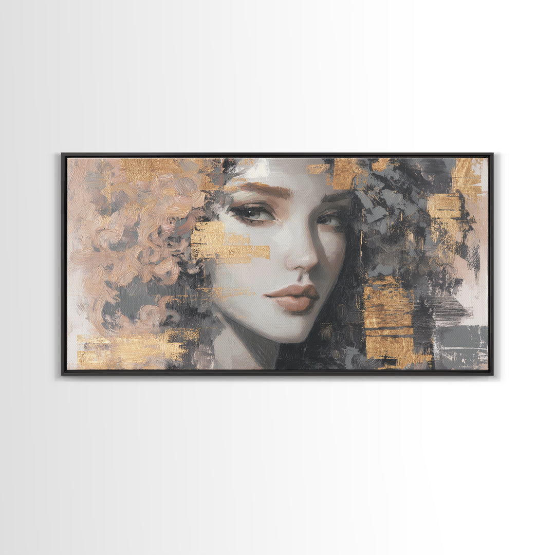 Curly Hair Portrait Framed Canvas Print, Hair Salon Art, Contemporary Art, Living Room Decor, Fine Art, Style, Modern Art, HSA-2x1-83