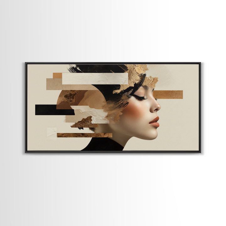Mod 1960s Beauty Portrait Framed Canvas Print, Hair Salon Art, Black Girl Art, Living Room Decor, Oil Painting, Style, HSA-2x1-87