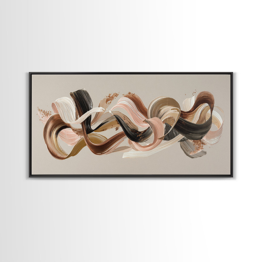 Hair Strands Turning into Abstract Ribbons Canvas Print, Hair Salon Art, Black Wall Art, Living Room Decor, Fine Art, Style, HSA-2x1-89
