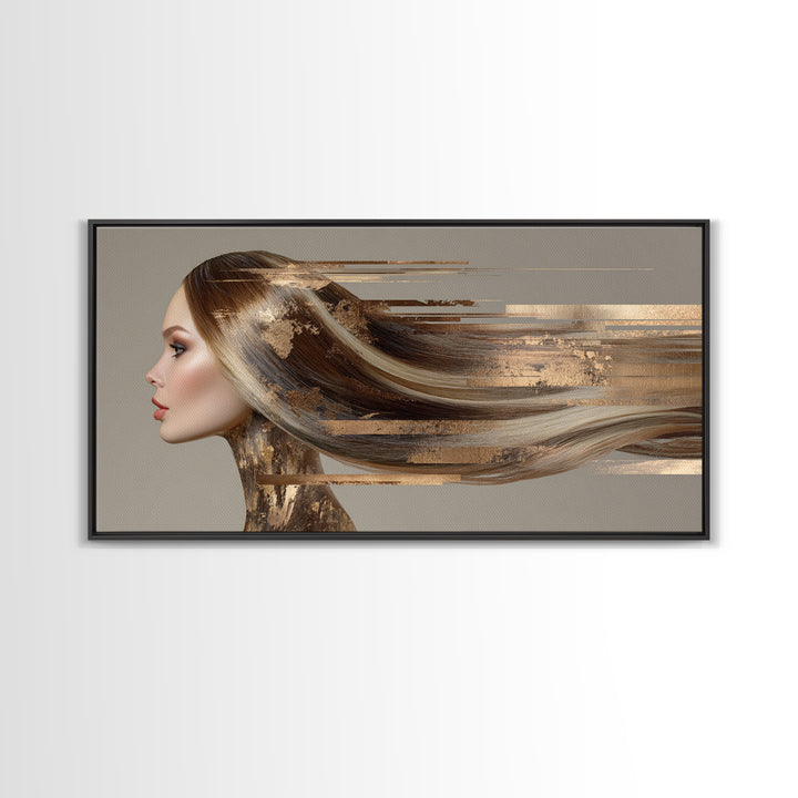 Fashion Portrait with Flowing Glossy Hair Canvas Print, Hair Salon Art, Modern Art, Living Room Decor, Fine Art, Style, HSA-2x1-93