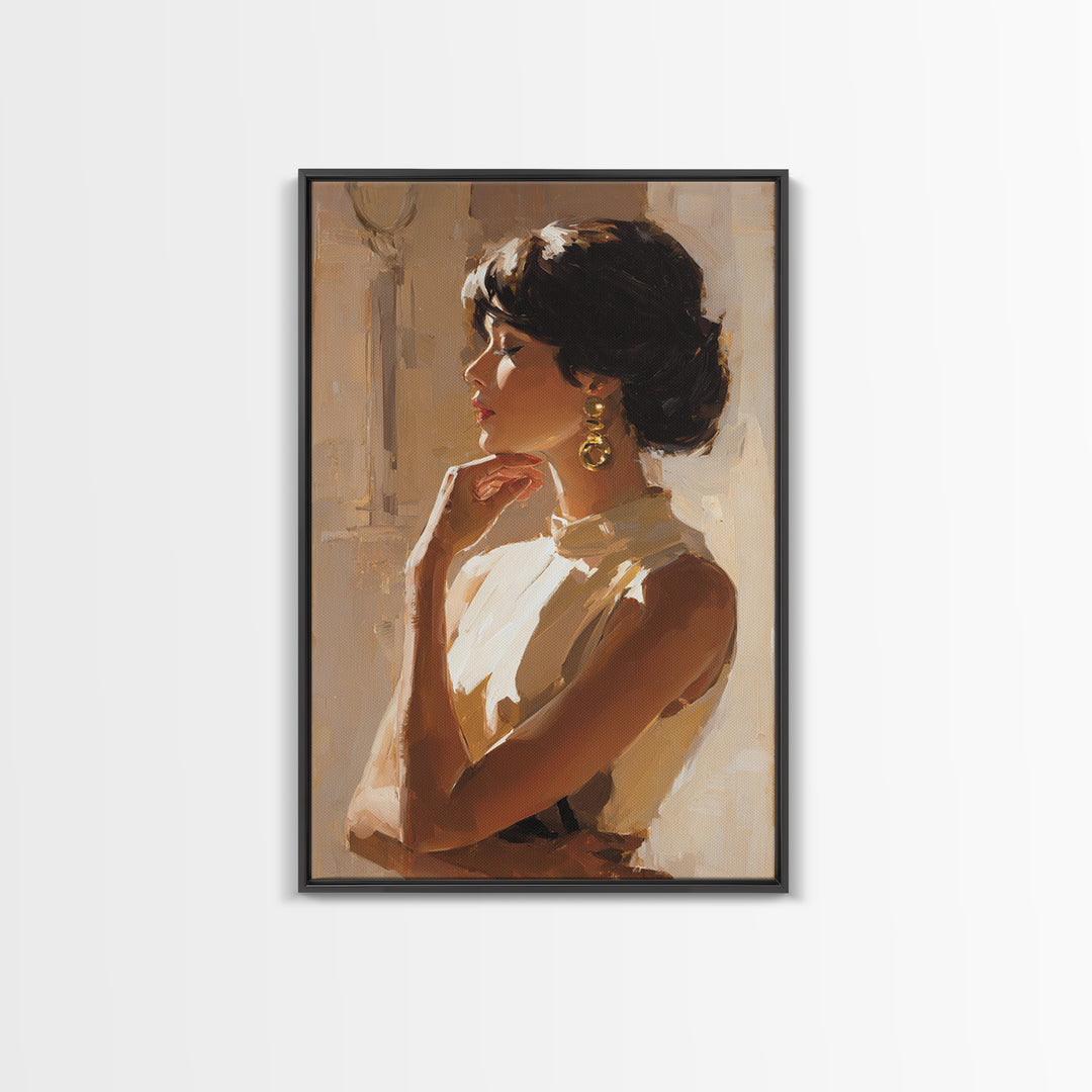 Minimal Female Profile Framed Canvas Print, Hair Salon Art, Digital Art, Living Room Decor, Oil Painting, Style, HSA-2x3-20