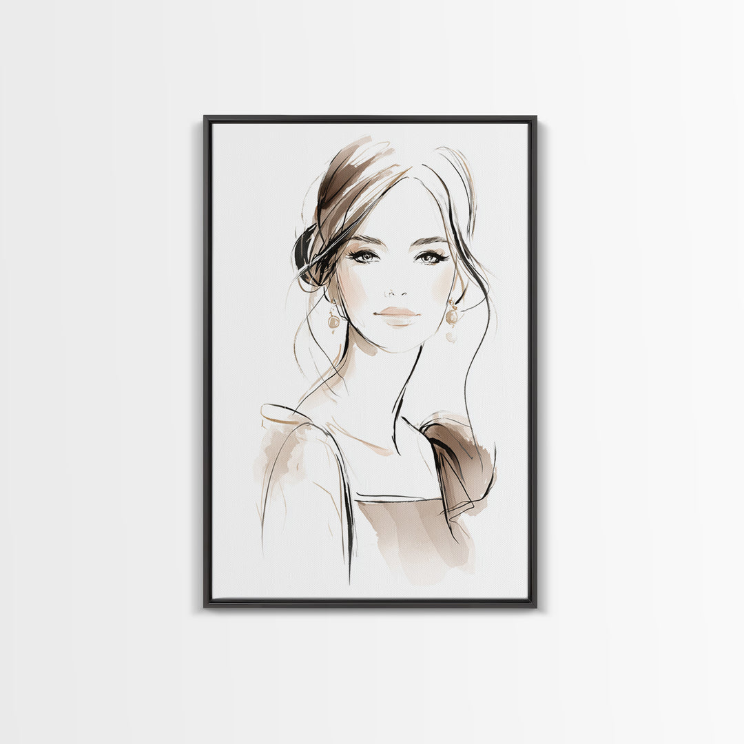 Black and White Line Art Salon Figure Canvas Print, Hair Salon Art, Minimalist Decor, Living Room Decor, Oil Painting, Style, HSA-2x3-39