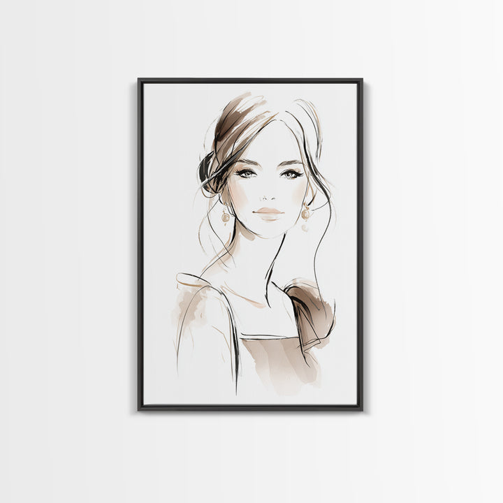 Black and White Line Art Salon Figure Canvas Print, Hair Salon Art, Minimalist Decor, Living Room Decor, Oil Painting, Style, HSA-2x3-39