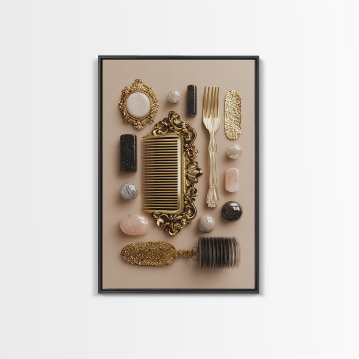 Baroque Mirror and Comb Still Life Canvas Print, Hair Salon Art, Digital Art, Living Room Decor, Style, Digital Download Art, HSA-2x3-49