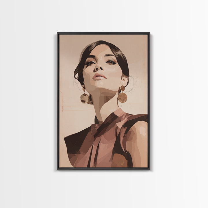 Mod 1960s Beauty Portrait Framed Canvas Print, Hair Salon Art, Room Decor, Living Room Decor, Fine Art, Style, Metal Wall Art, HSA-2x3-51