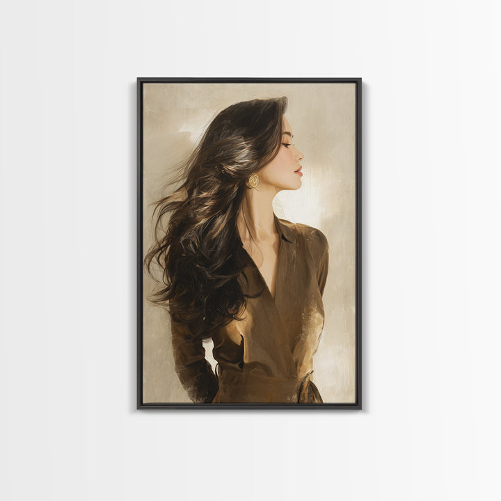 Fashion Portrait with Flowing Glossy Hair Canvas Print, Hair Salon Art, African American Art, Living Room Decor, Style, HSA-2x3-57