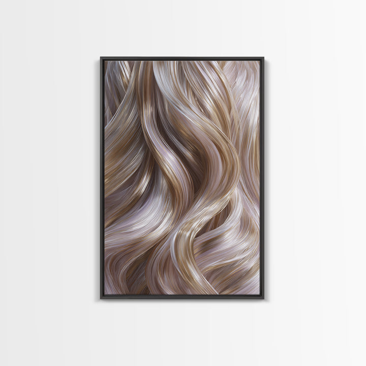 Abstract Hair Strands Forming Elegant Waves Framed Canvas Print, Hair Salon Art, Living Room Decor, Abstract Art, Style, HSA-2x3-59