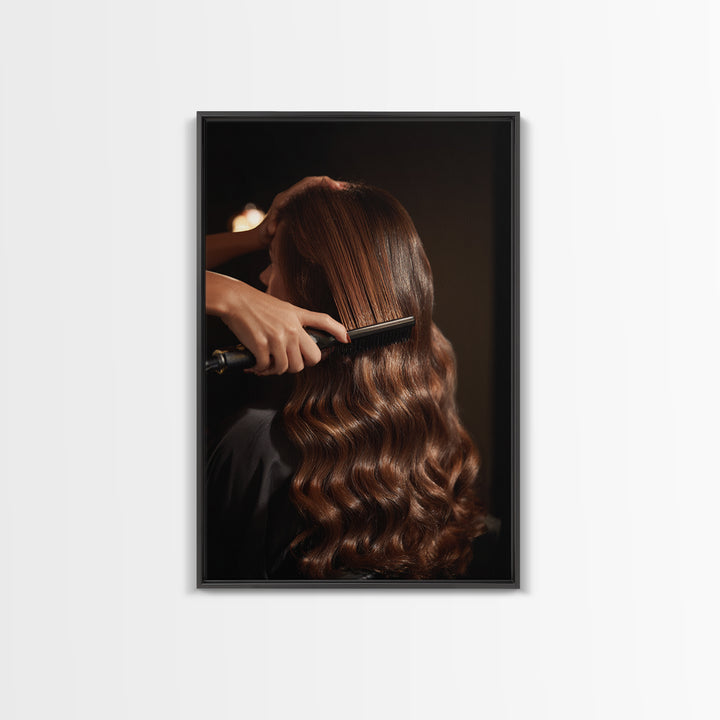 Elegant Hands Styling Hair Framed Canvas Print, Hair Salon Art, Boho Decor, Living Room Decor, Fine Art, Style, Art Print, HSA-2x3-6