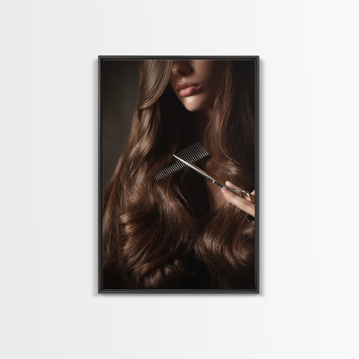 Elegant Hands Styling Hair Framed Canvas Print, Hair Salon Art, Digital Prints, Living Room Decor, Style, Black Woman Art, HSA-2x3-78