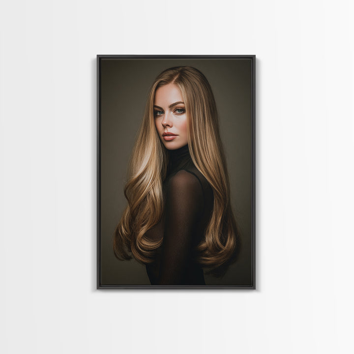 Fashion Portrait with Flowing Glossy Hair Canvas Print, Hair Salon Art, Art, Living Room Decor, Oil Painting, Style, HSA-2x3-9
