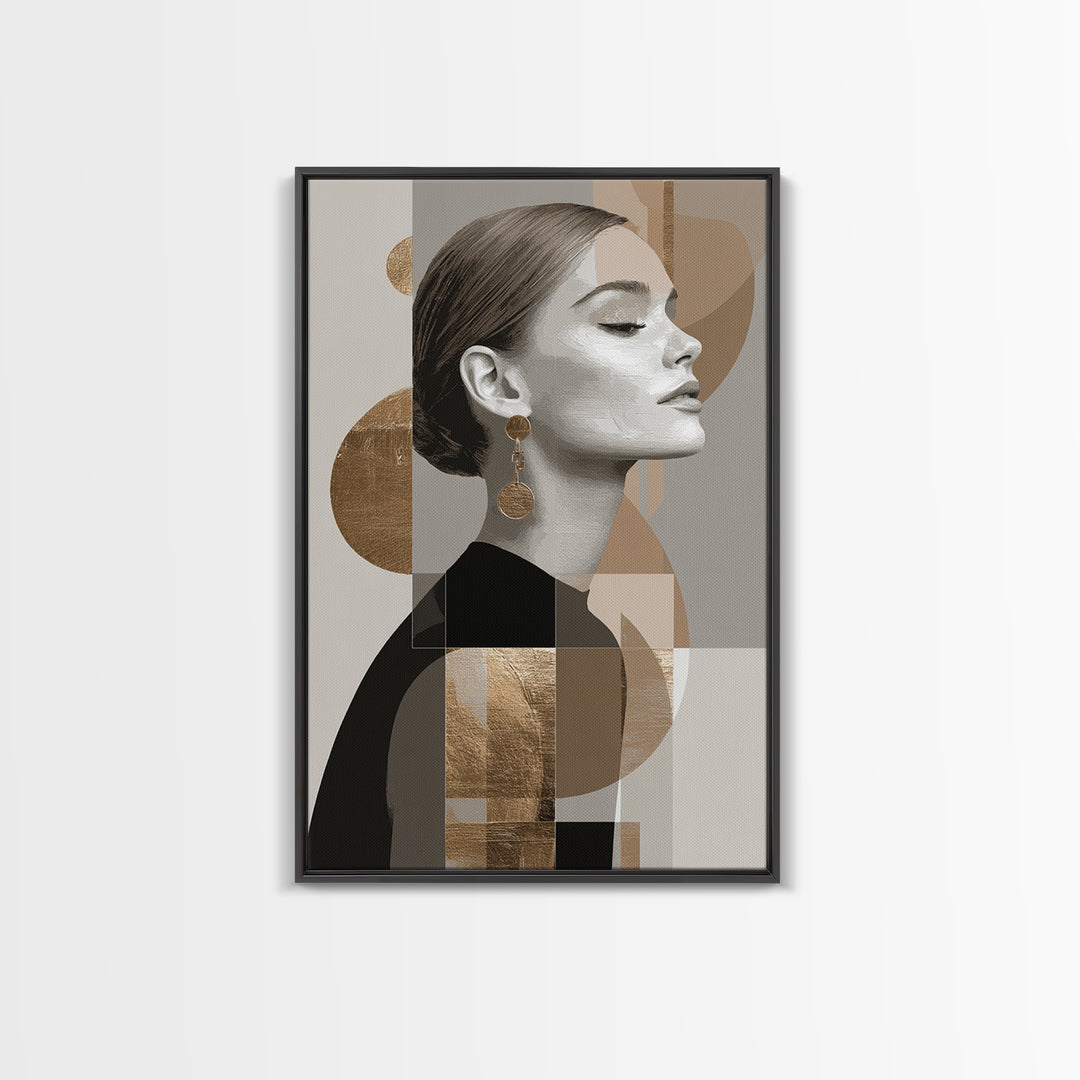 Mod 1960s Beauty Portrait Canvas Print, Hair Salon Art, Minimalist Wall Art, Living Room Decor, Oil Painting, Style, HSA-2x3-99