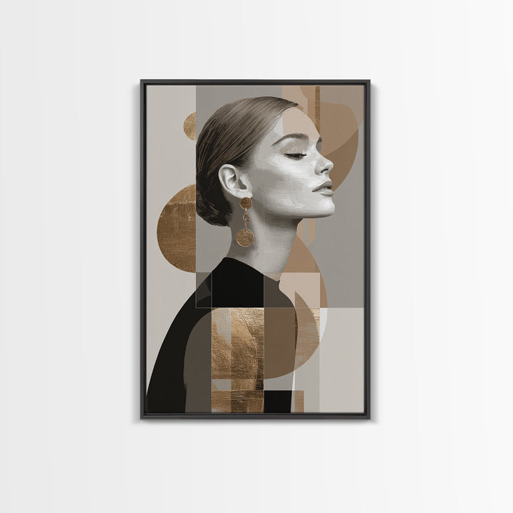 Mod 1960s Beauty Portrait Canvas Print, Hair Salon Art, Minimalist Wall Art, Living Room Decor, Oil Painting, Style, HSA-2x3-99