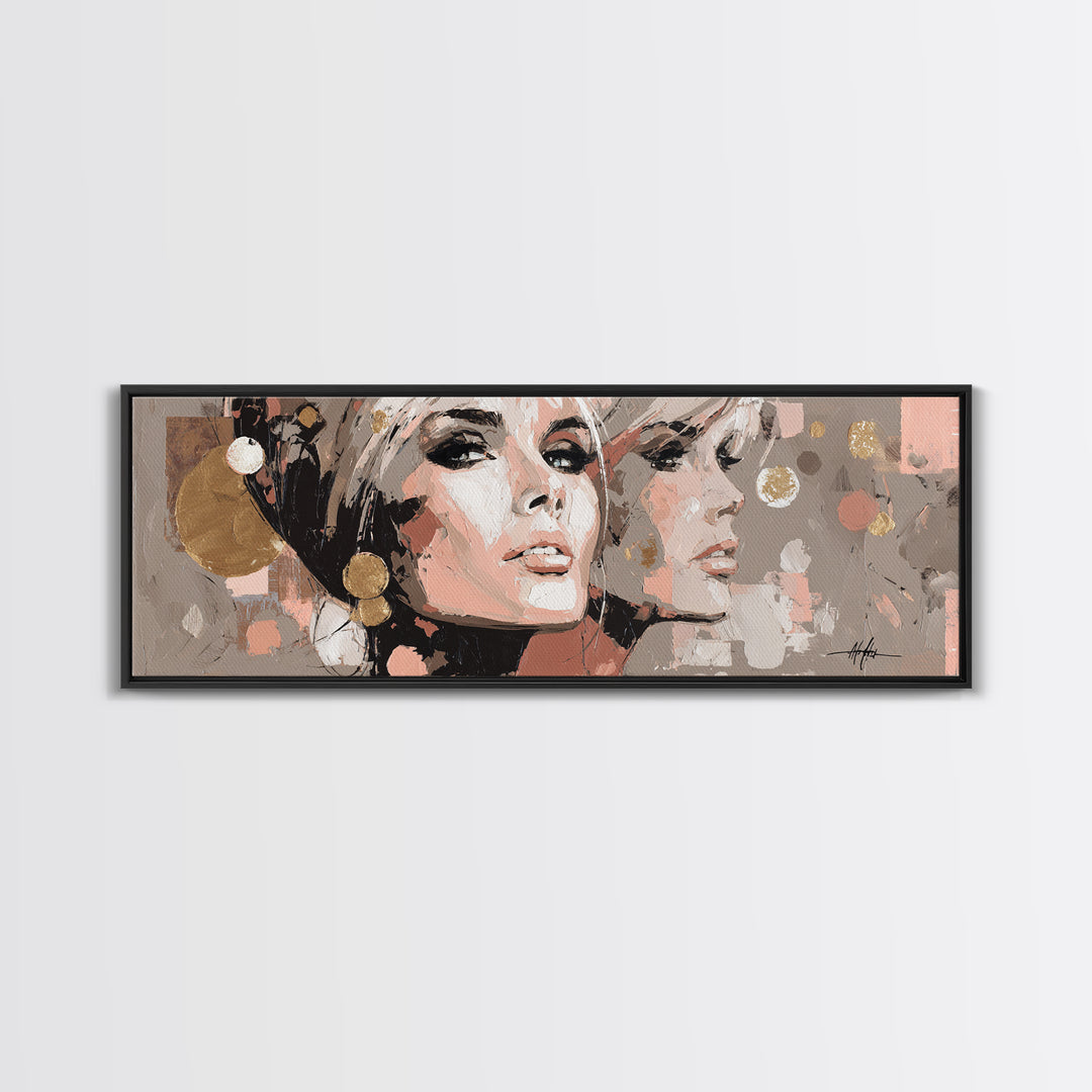 Mod 1960s Beauty Portrait Canvas Print, Hair Salon Art, Hairdresser Gift, Living Room Decor, Fine Art, Style, Textured Painting, HSA-3x1-11