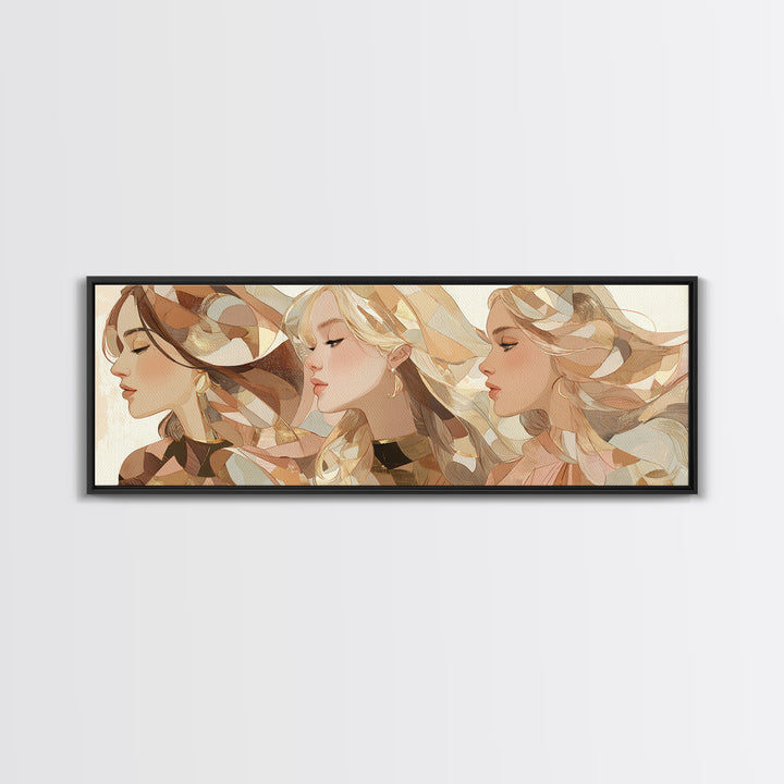 Fashion Portrait with Flowing Glossy Hair Framed Canvas Print, Hair Salon Art, Black Owned Art, Living Room Decor, Oil Painting, HSA-3x1-17