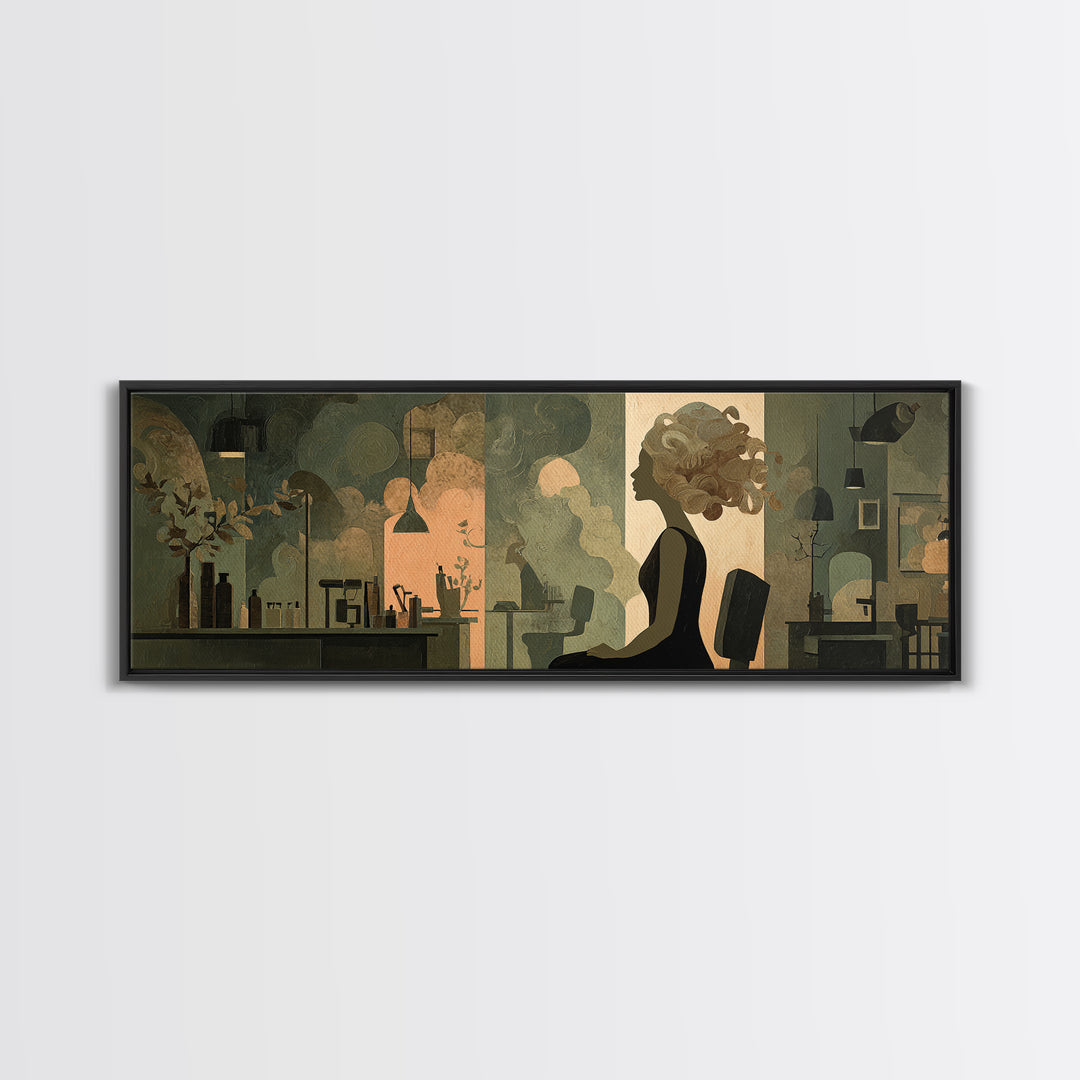 Copper Hair Silhouette Framed Canvas Print, Hair Salon Art, Art Print, Living Room Decor, Fine Art, Style, Black Owned Art, HSA-3x1-2