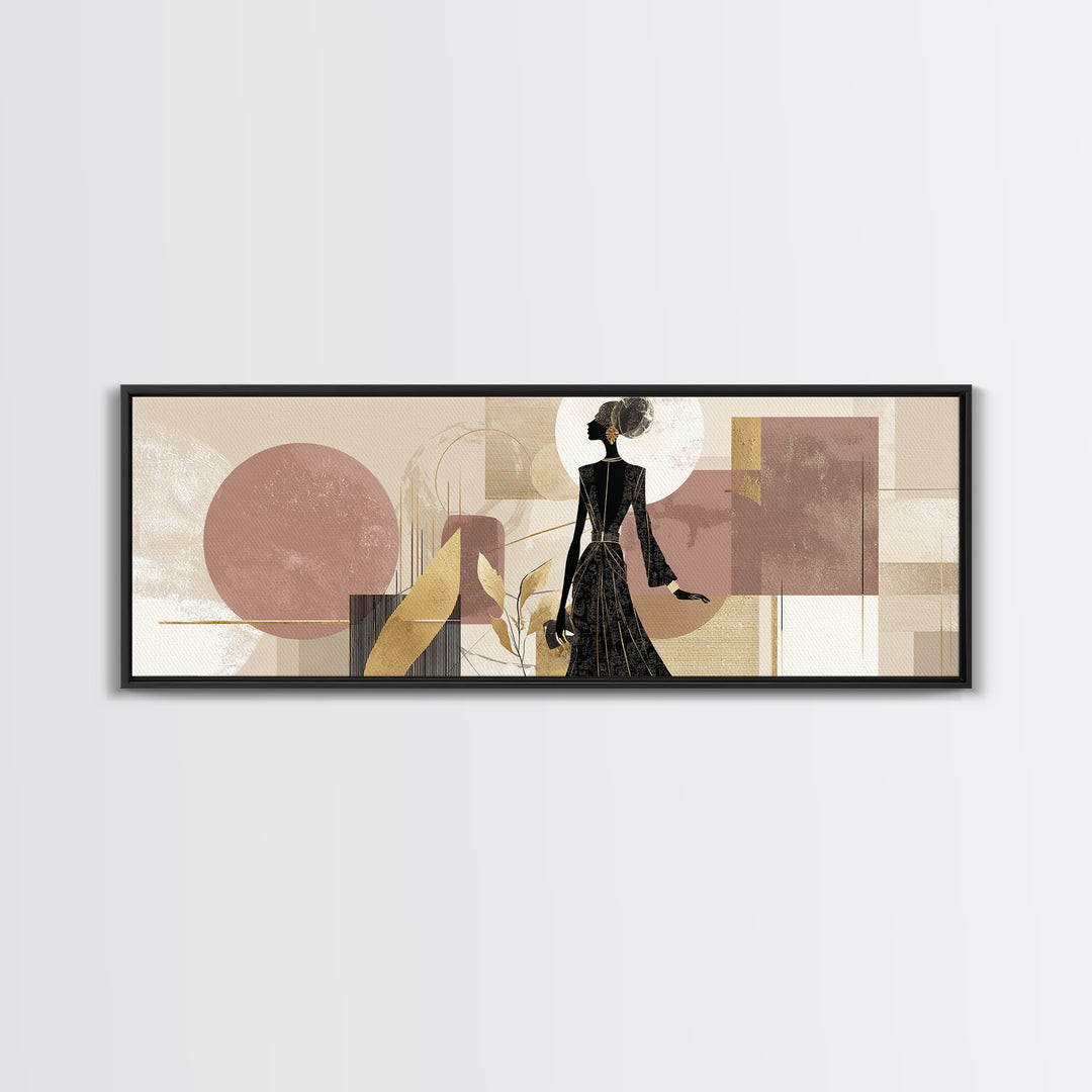Black and White Line Art Salon Figure Framed Canvas Print, Hair Salon Art, Statement Artwork, Living Room Decor, Oil Painting, HSA-3x1-23