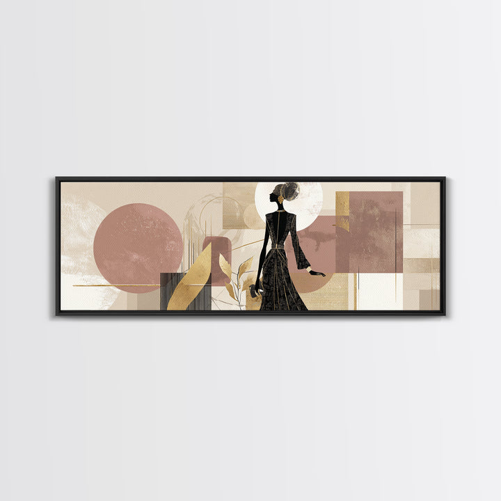 Black and White Line Art Salon Figure Framed Canvas Print, Hair Salon Art, Statement Artwork, Living Room Decor, Oil Painting, HSA-3x1-23