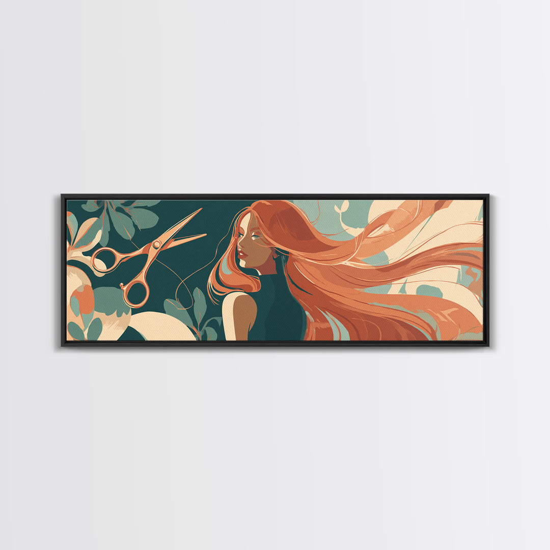 Copper Hair Silhouette Canvas Print, Hair Salon Art, Black Wall Art, Living Room Decor, Watercolor Art, Style, Afrocentric Art, HSA-3x1-26