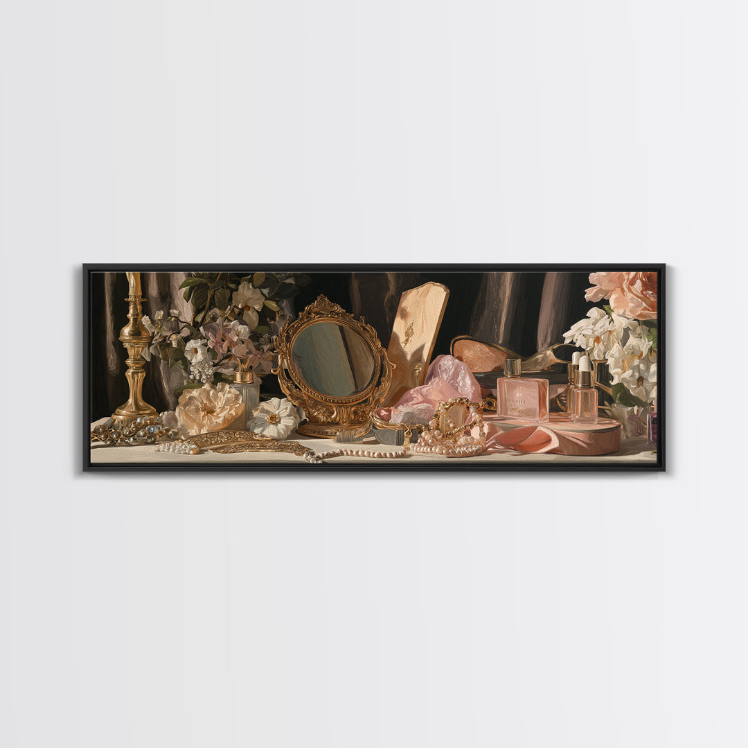 Baroque Mirror and Comb Still Life Canvas Print, Hair Salon Art, African Art, Living Room Decor, Style, Girls Room Decor, HSA-3x1-33