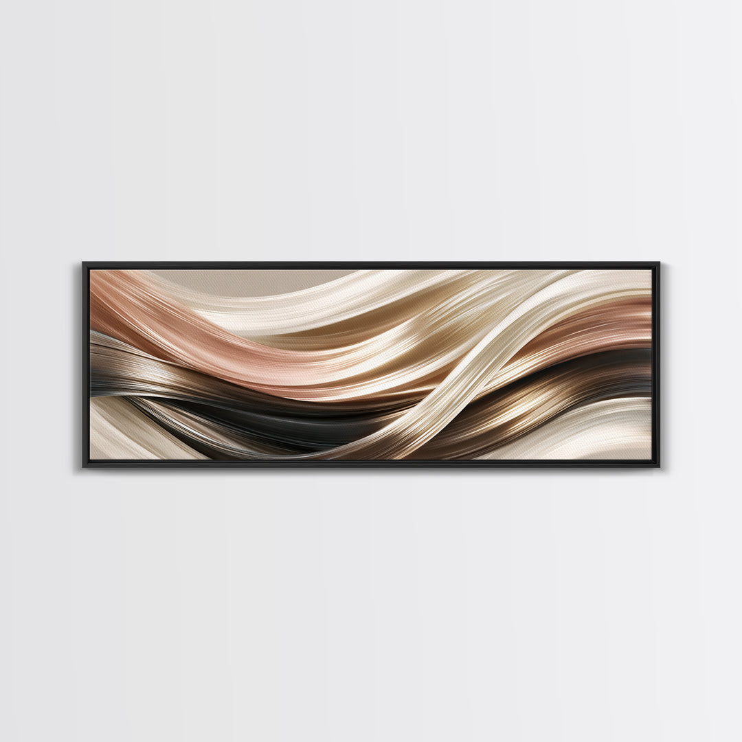 Hair Strands Turning into Abstract Ribbons Framed Canvas Print, Hair Salon Art, Black Woman Art, Living Room Decor, HSA-3x1-37