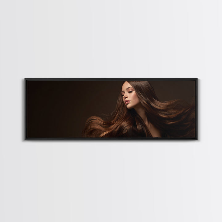 Fashion Portrait with Flowing Glossy Hair Canvas Print, Hair Salon Art, Afrocentric Art, Living Room Decor, Fine Art, Style, HSA-3x1-41