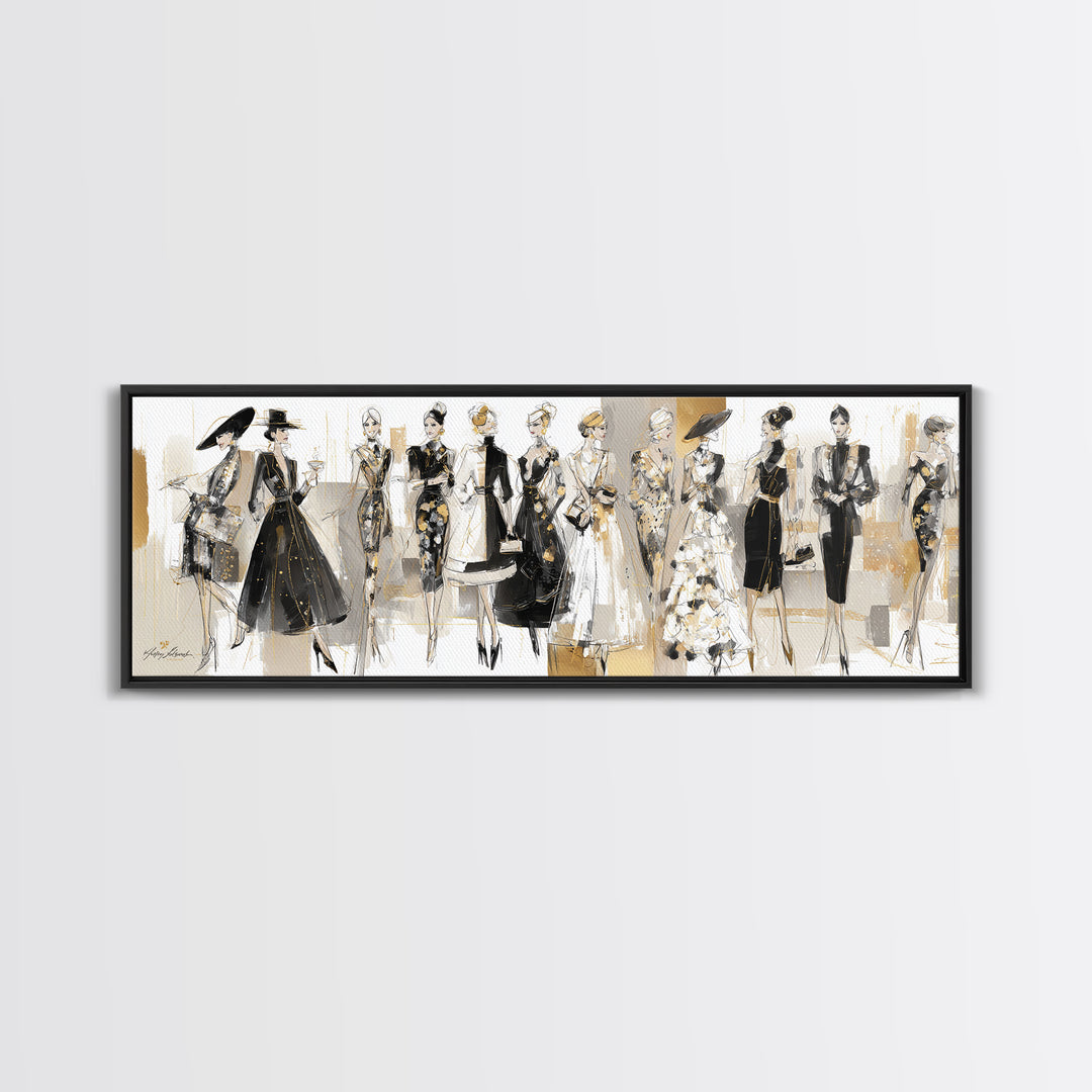 Black and White Line Art Salon Figure Framed Canvas Print, Hair Salon Art, Wall Decor, Living Room Decor, Fine Art, Style, HSA-3x1-47