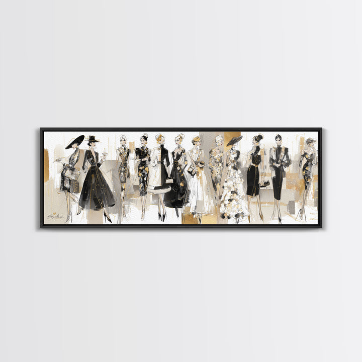 Black and White Line Art Salon Figure Framed Canvas Print, Hair Salon Art, Wall Decor, Living Room Decor, Fine Art, Style, HSA-3x1-47