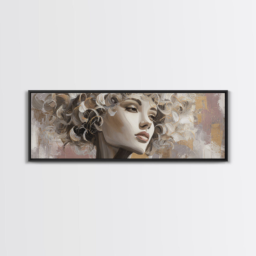 Curly Hair Portrait Framed Canvas Print, Hair Salon Art, Contemporary Art, Living Room Decor, Fine Art, Style, Modern Art, HSA-3x1-55