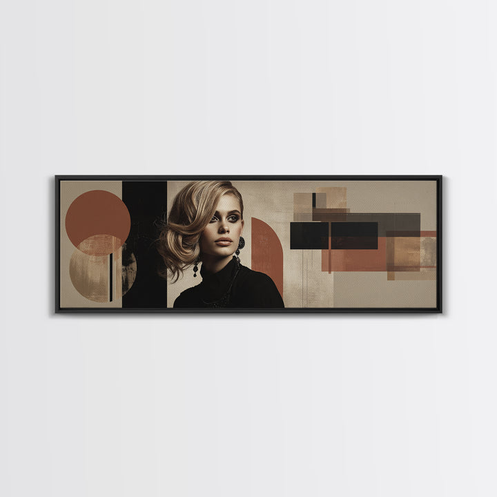 Mod 1960s Beauty Portrait Framed Canvas Print, Hair Salon Art, Wall Art, Living Room Decor, Style, Minimalist Wall Art, HSA-3x1-59