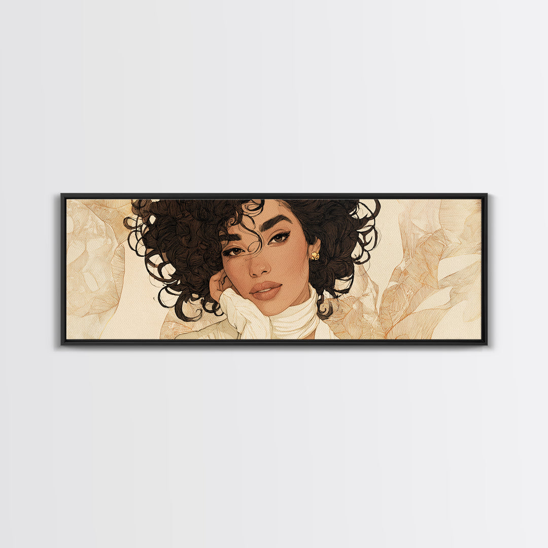 Curly Hair Portrait Framed Canvas Print, Hair Salon Art, Gallery Decor, Living Room Decor, Fine Art, Style, Wall Art, HSA-3x1-7