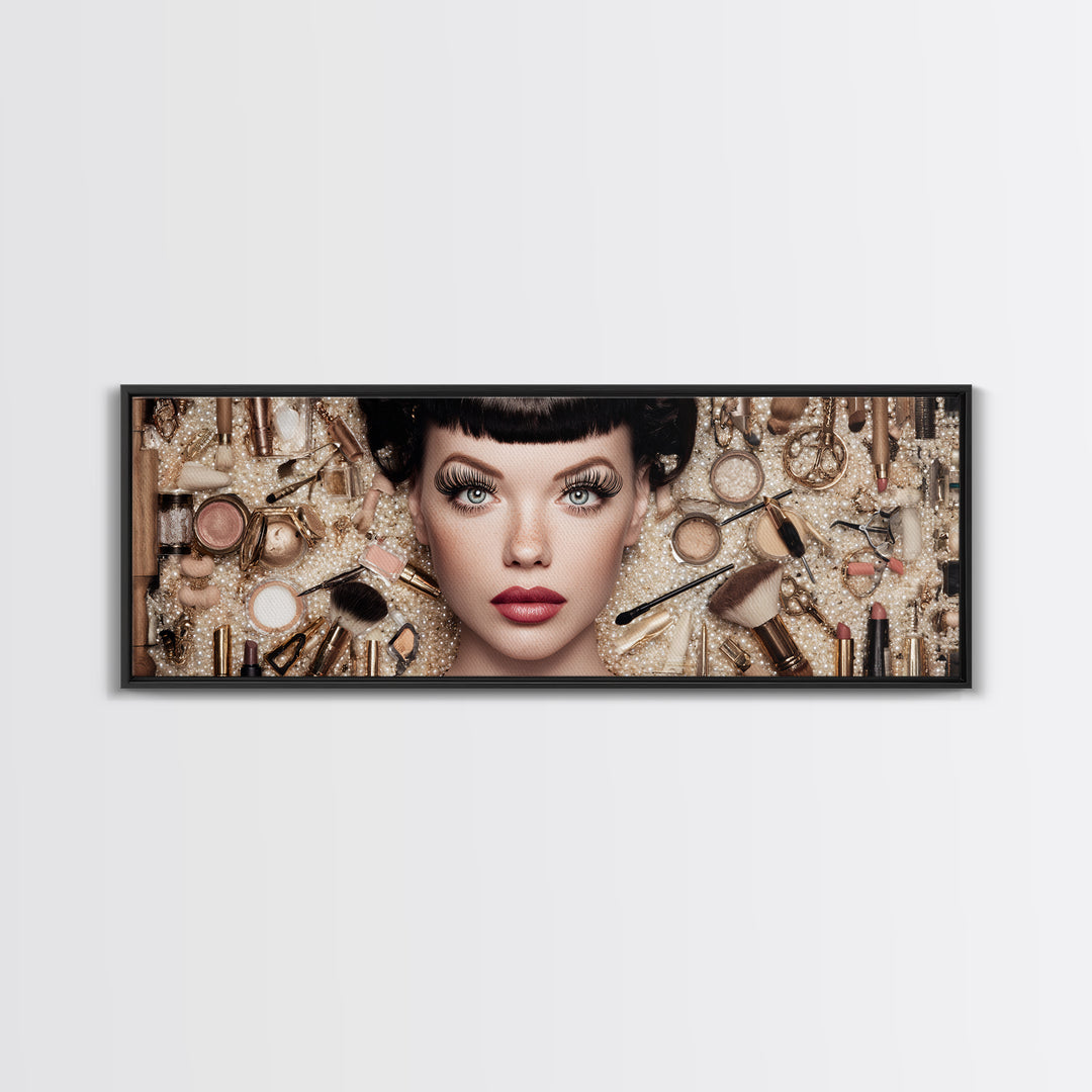 Glamour Face Portrait Framed Canvas Print, Hair Salon Art, Wall Art, Living Room Decor, Fine Art, Style, Minimalist Wall Art, HSA-3x1-72