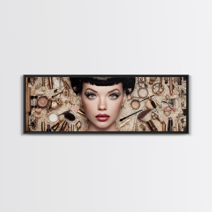 Glamour Face Portrait Framed Canvas Print, Hair Salon Art, Wall Art, Living Room Decor, Fine Art, Style, Minimalist Wall Art, HSA-3x1-72