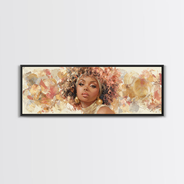 Curly Hair Portrait Framed Canvas Print, Hair Salon Art, Black Wall Art, Living Room Decor, Oil Painting, Style, HSA-3x1-79
