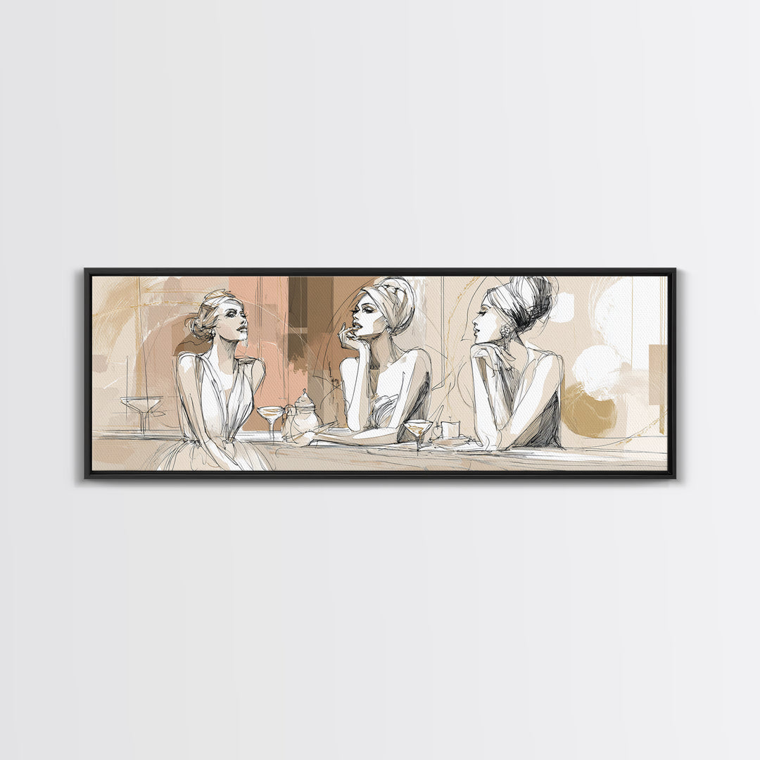 Black and White Line Art Salon Figure Canvas Print, Hair Salon Art, Textured Painting, Living Room Decor, Fine Art, Style, HSA-3x1-95