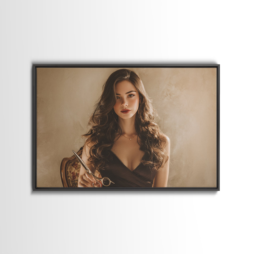 Luxury Black and Gold Beauty Emblem Canvas Print, Hair Salon Art, Living Room Decor, Oil Painting, Style, Black Owned Art, HSA-3x2-4