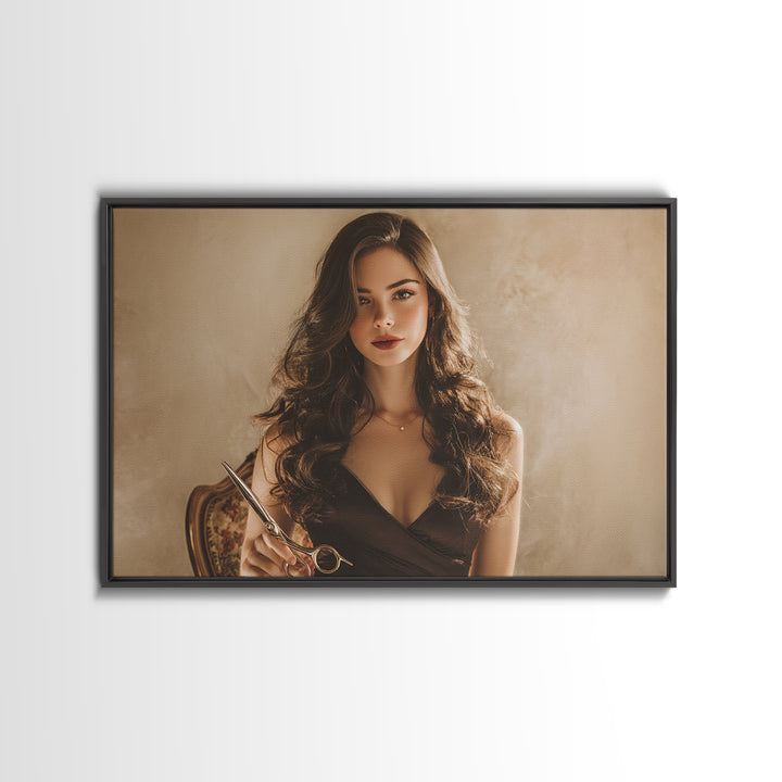 Luxury Black and Gold Beauty Emblem Canvas Print, Hair Salon Art, Living Room Decor, Oil Painting, Style, Black Owned Art, HSA-3x2-4