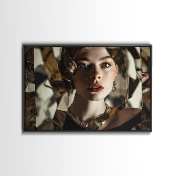 Mod 1960s Beauty Portrait Framed Canvas Print, Hair Salon Art, Room Decor, Living Room Decor, Fine Art, Style, Metal Wall Art, HSA-3x2-47