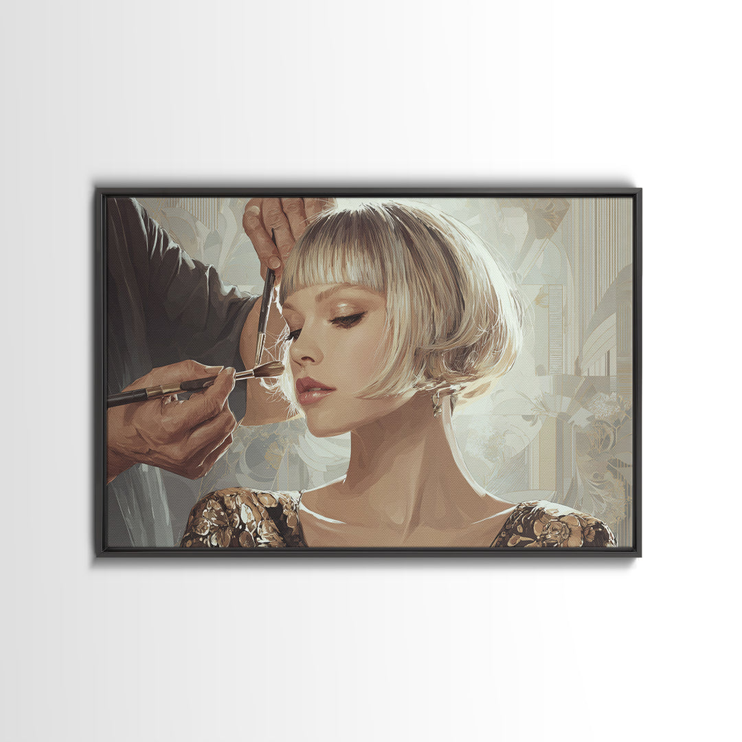 Woman with Dramatic Bob Haircut in Art Canvas Print, Hair Salon Art, Salon, Living Room Decor, Oil Painting, Style, HSA-3x2-56