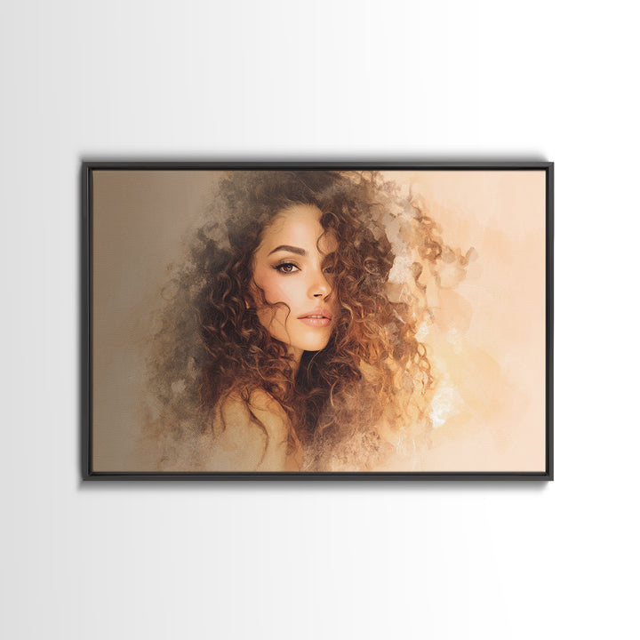 Curly Hair Portrait Canvas Print, Hair Salon Art, Textured Painting, Living Room Decor, Style, Black Art, Printable Art, HSA-3x2-67