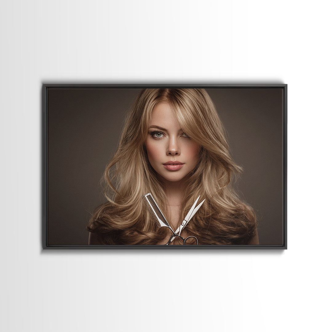 Glamour Face Portrait Canvas Print, Hair Salon Art, Statement Artwork, Living Room Decor, Fine Art, Style, Digital Prints, HSA-3x2-84