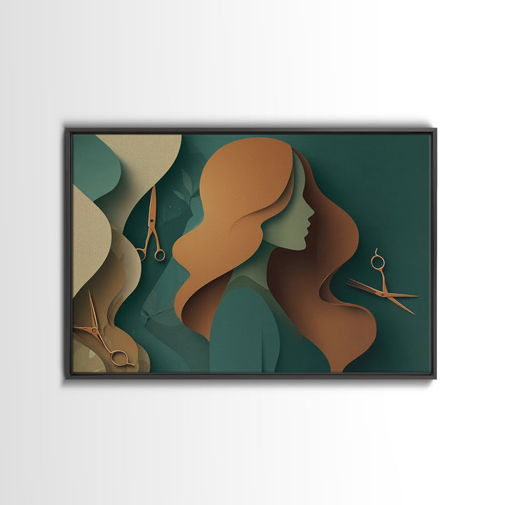 Copper Hair Silhouette Framed Canvas Print, Hair Salon Art, Digital Download Art, Living Room Decor, Fine Art, Style, HSA-3x2-86