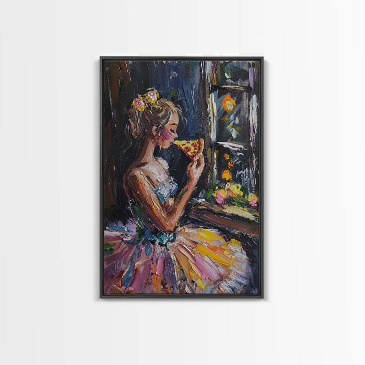 Ghost Ballerina Having A Slice Of Pizza, Halloween Decor Cottage Core Mashup