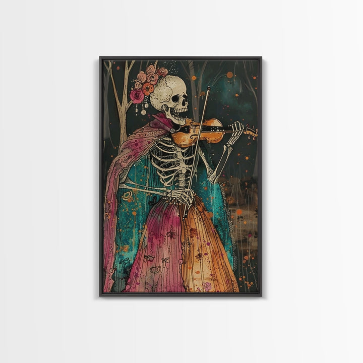 Day of the Dead Skeleton Playing Violin - Colorful Skeleton Art - Dia de los Muertos Inspired Print - Halloween Skeleton Decor