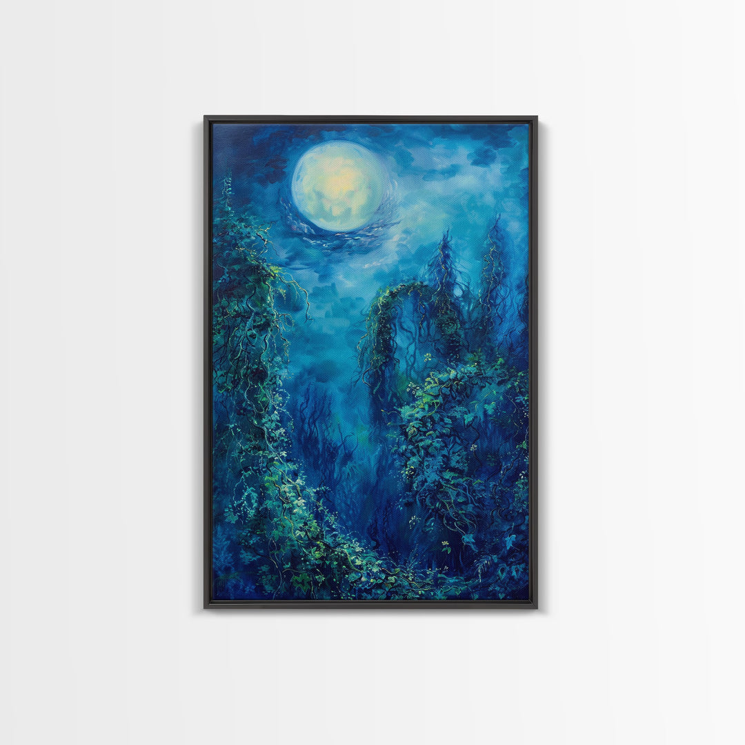 Moonlit Forest Path, Halloween Art, Spooky Wall Decor, Framed Canvas Print, Creepy Art, Halloween Wall Decor, Seasonal Wall Art