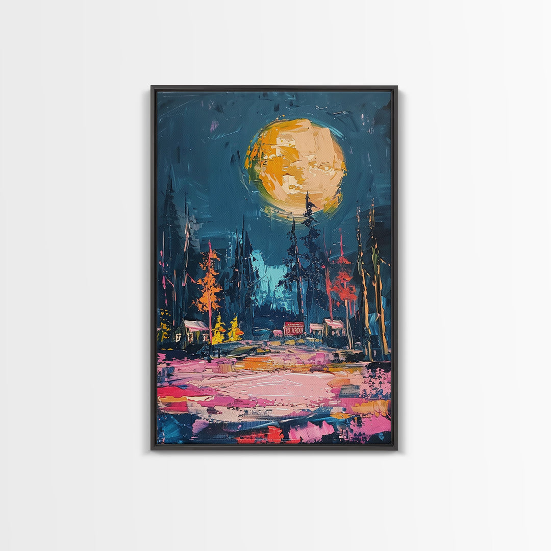 Spooky Moonlit Forest Framed Canvas Print, Halloween Wall Art, Haunted Landscape, Home Decor, Above Sofa Art, Gothic Artwork, Living Room